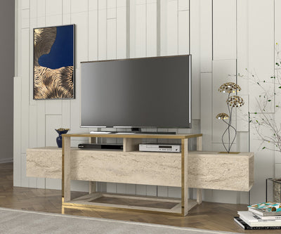 Mobile tv moderno colore travertino rettangolare con lati contenitori cm 160x46x50h