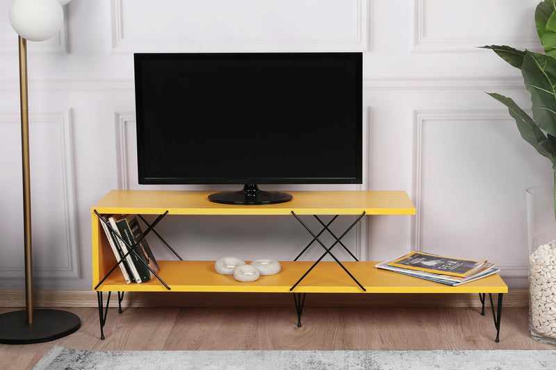 mobile tv moderno basso minimal in legno colore giallo