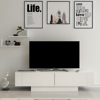 Mobile tv moderno con 2 ante vani laterali a giorno e 2 mensole bianco opaco