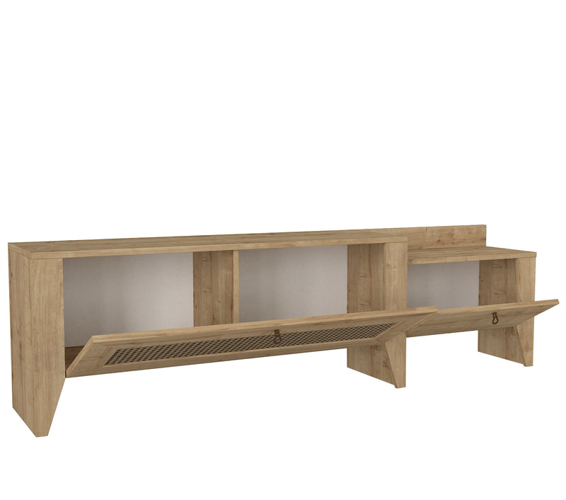 Mobile tv con piano porta oggetti e ante legno colore legno naturale cm 180x29x50h