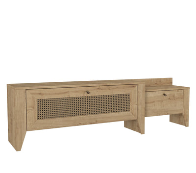 Mobile tv con piano porta oggetti e ante legno colore legno naturale cm 180x29x50h