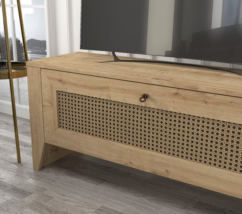 Mobile tv con piano porta oggetti e ante legno colore legno naturale cm 180x29x50h