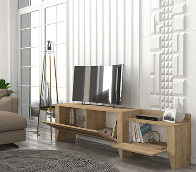 Mobile tv con piano porta oggetti e ante legno colore legno naturale cm 180x29x50h