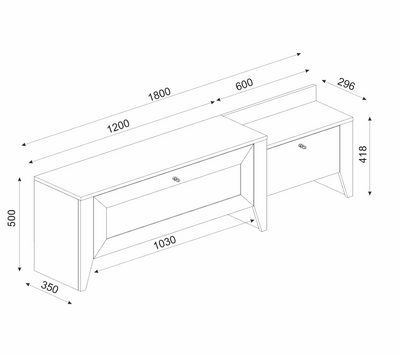 Mobile tv con piano porta oggetti e ante legno colore legno naturale cm 180x29x50h