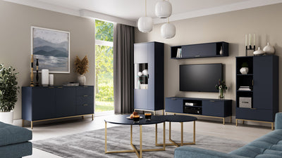 Mobile porta tv moderno con 2 ante e 2 vani colore blu e dorato cm 150x41x50h