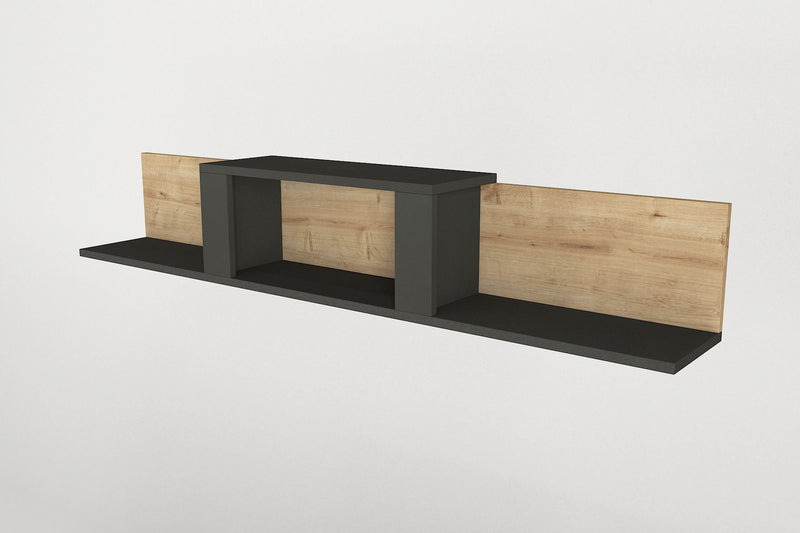 Parete attrezzata con mobile tv e mensola in legno naturale e nero opaco cm 154x37x53h