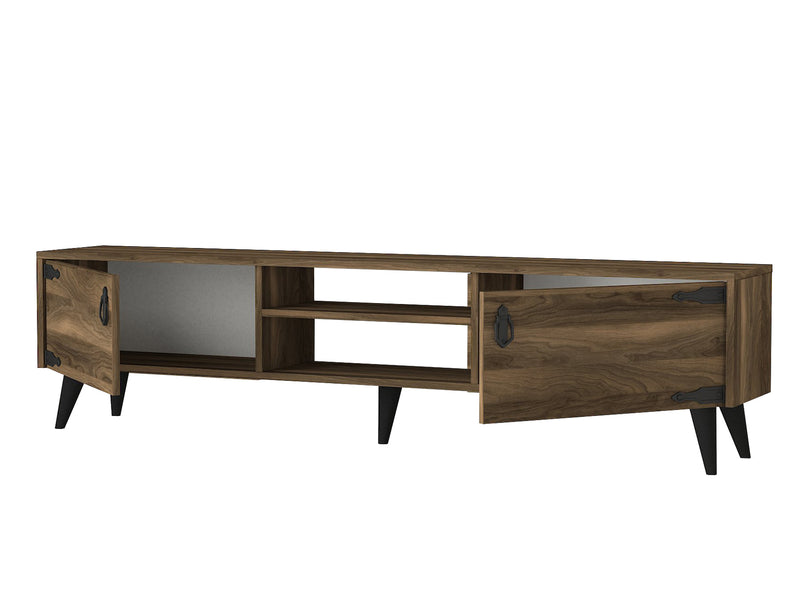 Mobile tv in legno noce con ante e vani stile vintage in legno noce cm 180x29x49h