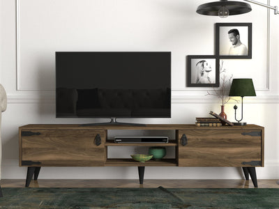 mobile porta tv in legno noce con 2 ante e vani stile vintage