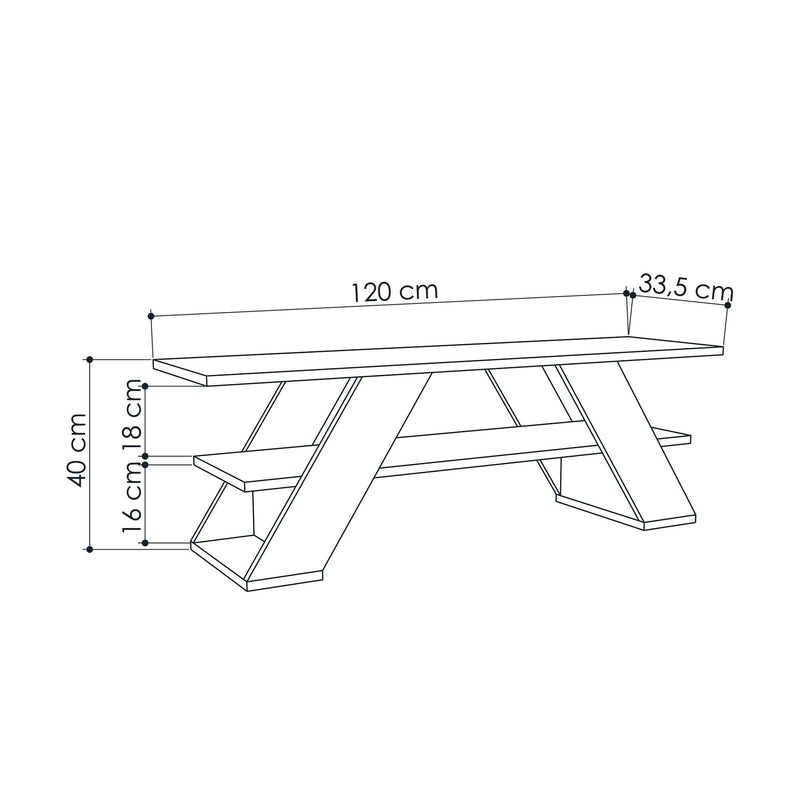Mobiletto tv 2 piani design con gambe oblique in legno minimal cm 120x34x40h - vari colori
