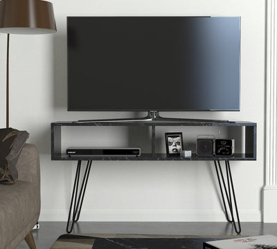 Mobile tv bifacciale 2 vani a giorno gambe design in metallo cm 120x30x68h - vari colori