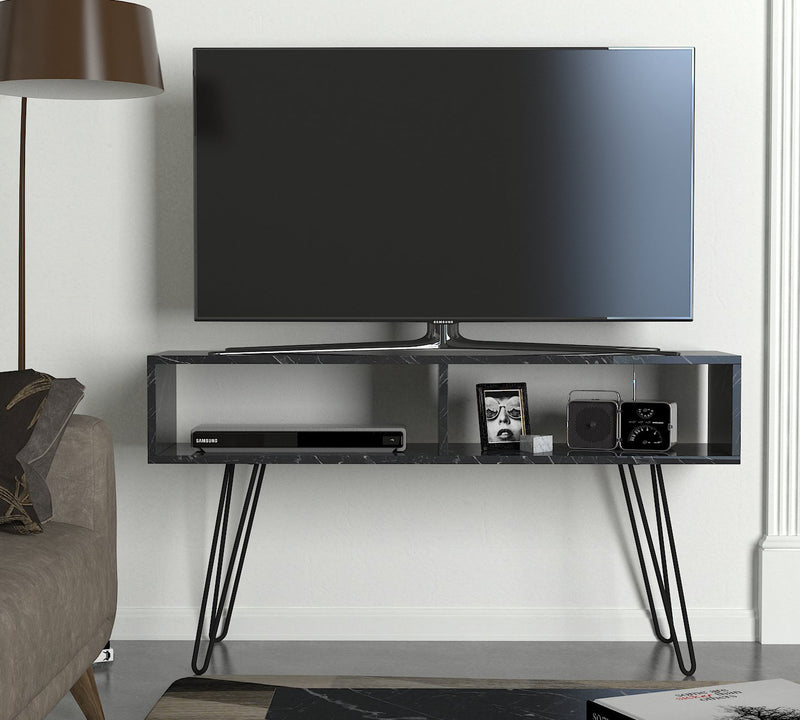 Mobile tv bifacciale 2 vani a giorno gambe design in metallo cm 120x30x68h - vari colori