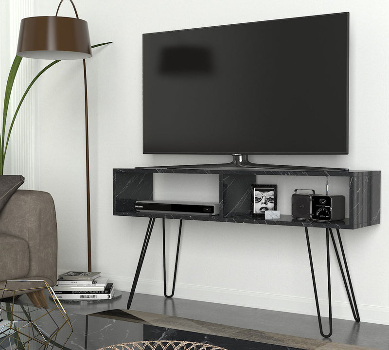 Mobile tv bifacciale 2 vani a giorno gambe design in metallo cm 120x30x68h - vari colori