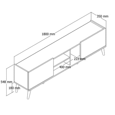 Mobile tv zona giorno moderno 2 ante e 3 vani finitura quercia cm 180x35x54h