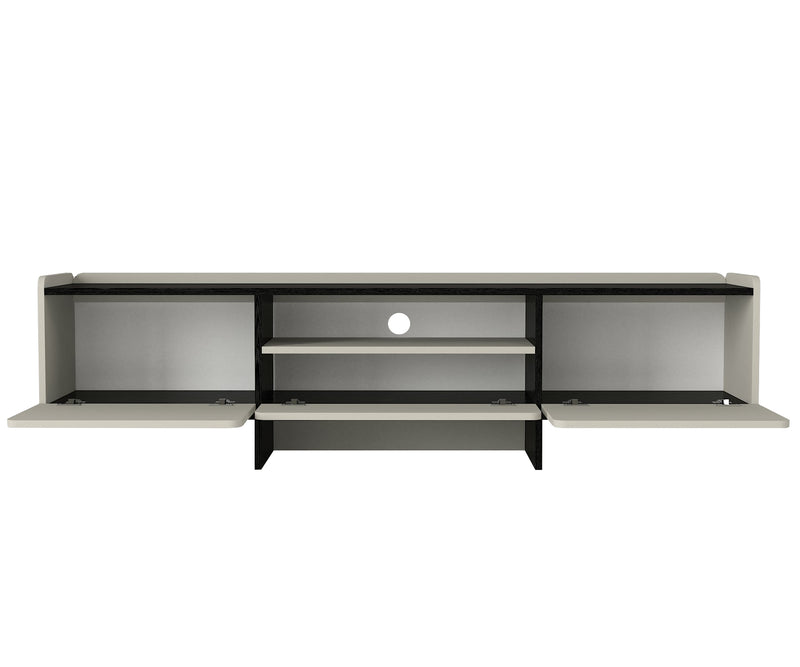 Mobile tv moderno grigio con ripiano centrale nero e 3 ante cm 184x37x49h