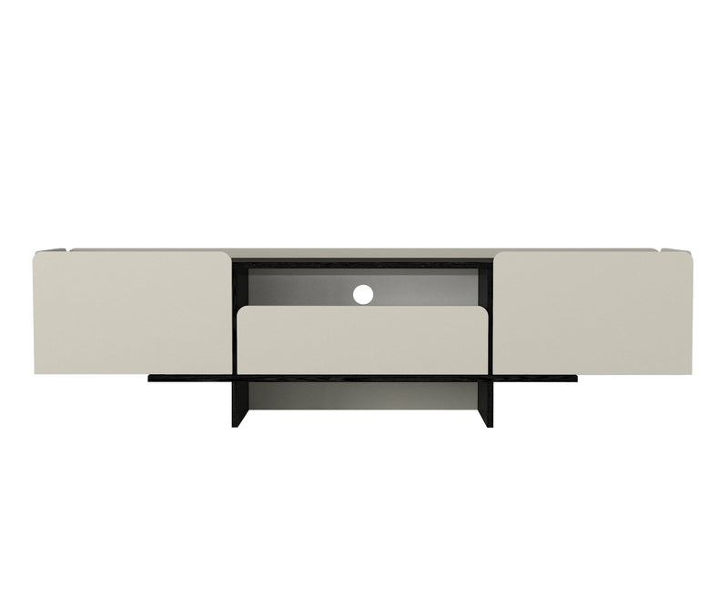 Mobile tv moderno grigio con ripiano centrale nero e 3 ante cm 184x37x49h