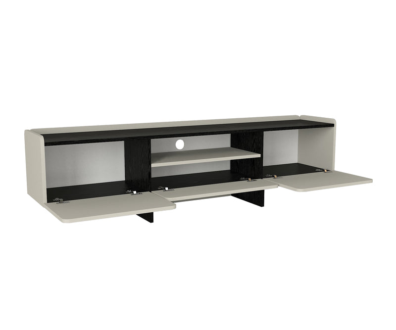 Mobile tv moderno grigio con ripiano centrale nero e 3 ante cm 184x37x49h