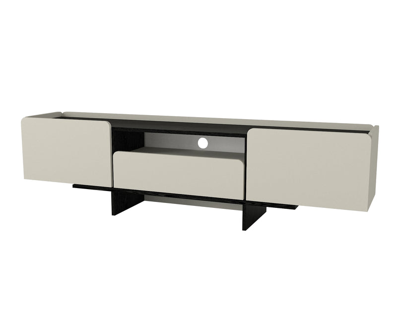 Mobile tv moderno grigio con ripiano centrale nero e 3 ante cm 184x37x49h