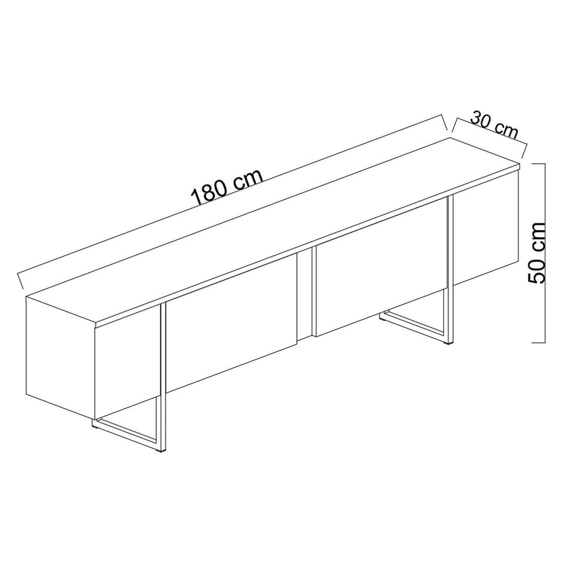 Porta tv moderno in legno bianco gambe in metallo colore oro cm 180x30x50h