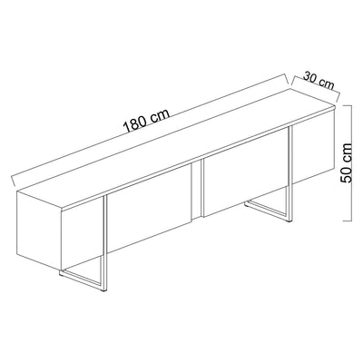 Mobile tv basso in legno colore noce 2 ante gambe in metallo cm 180x30x50h