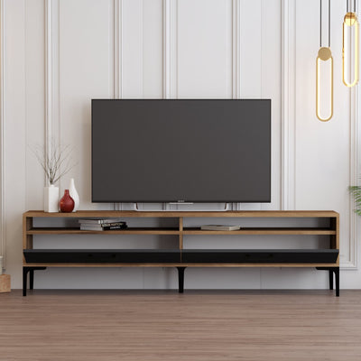 Mobile tv basso in legno bicolore noce e antracite ante e vani cm 180x47x35h