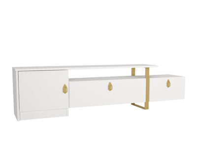 Mobile tv elegante bianco opaco con maniglie e piedi oro cm 180x31x46h