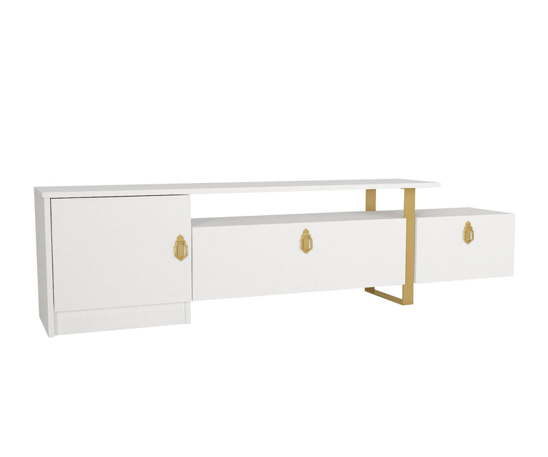 Mobile tv elegante bianco opaco con maniglie e piedi oro cm 180x31x46h