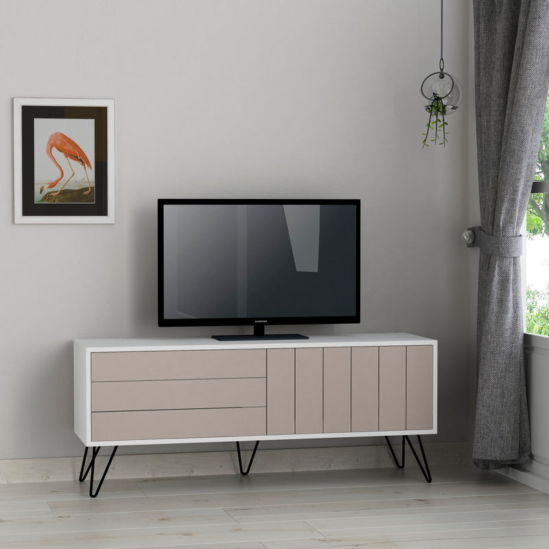 porta tv moderno in legno bianco opaco 2 nate a ribalta moka gambe in metallo nero