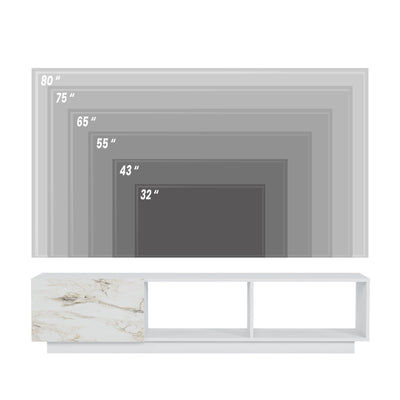 Base porta tv moderno elegante colore bianco e marmo cm 180x35x42h