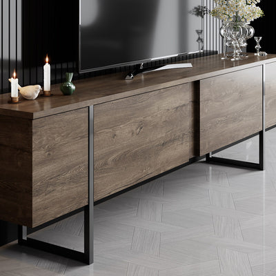 Mobile tv basso in legno colore noce 2 ante gambe in metallo cm 180x30x50h