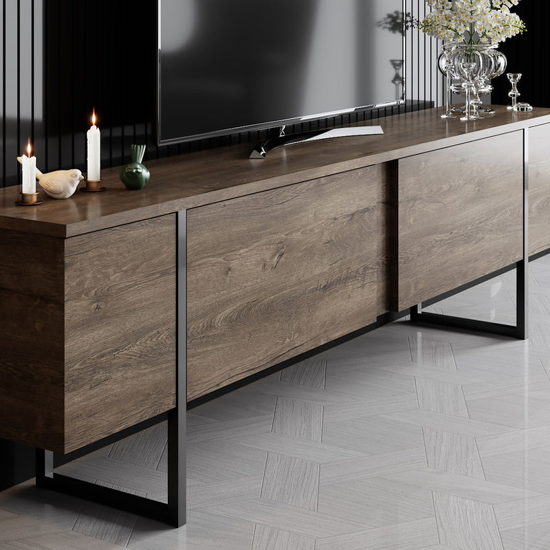 Mobile tv basso in legno colore noce 2 ante gambe in metallo cm 180x30x50h