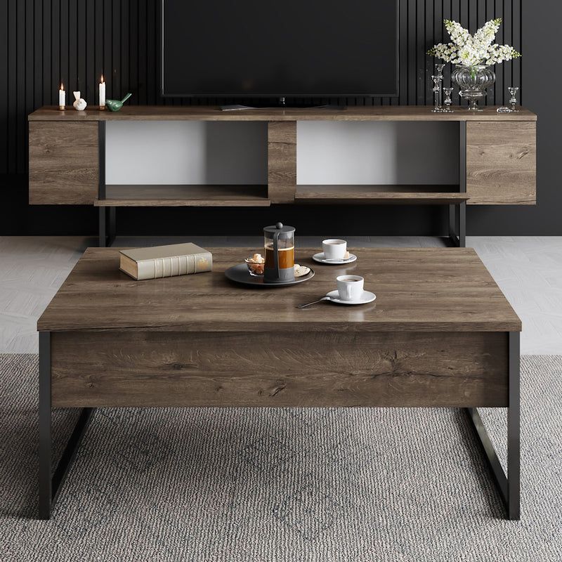 Mobile tv basso in legno colore noce 2 ante gambe in metallo cm 180x30x50h