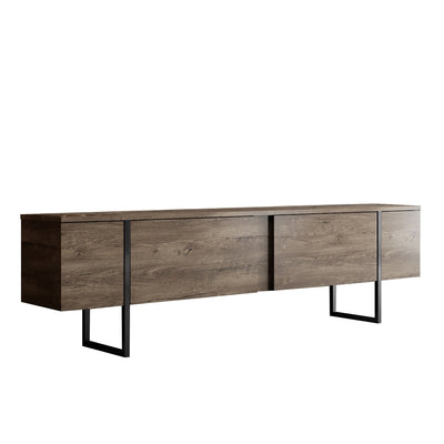 Mobile tv basso in legno colore noce 2 ante gambe in metallo cm 180x30x50h