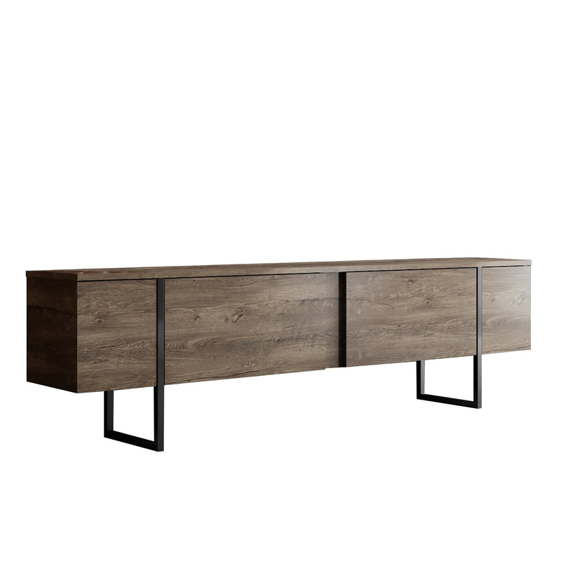 Mobile tv basso in legno colore noce 2 ante gambe in metallo cm 180x30x50h