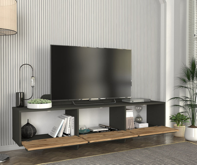 Mobile per la tv moderno colore antracite e quercia natura con 3 ante cm 180x35x58h