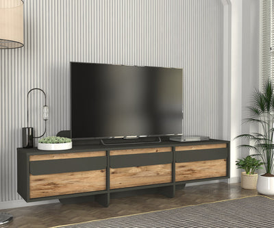 Mobile per la tv moderno colore antracite e quercia natura con 3 ante cm 180x35x58h