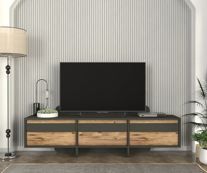 Mobile per la tv moderno colore antracite e quercia natura con 3 ante cm 180x35x58h