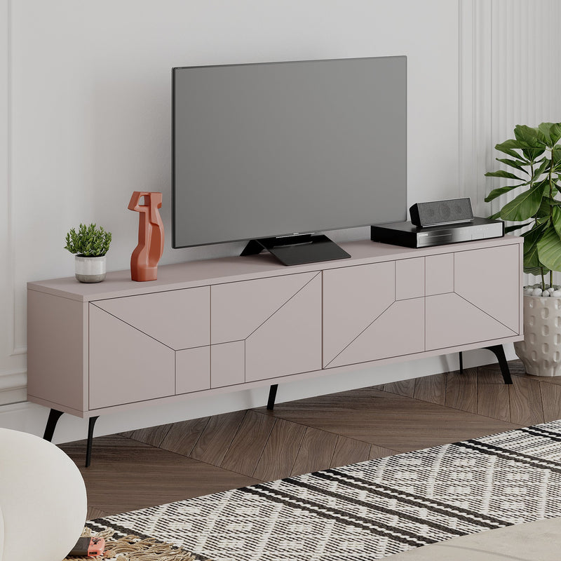 Porta tv moderno design geometrico con 4 ante colore tortora cm 180x29x50h