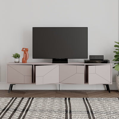 Porta tv moderno design geometrico con 4 ante colore tortora cm 180x29x50h