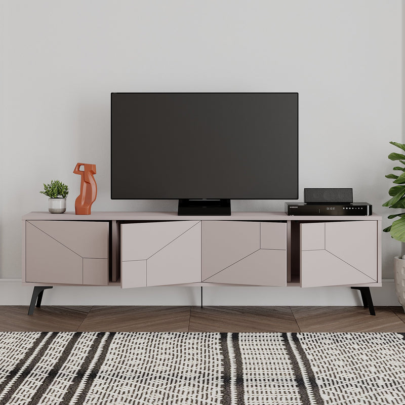 Porta tv moderno design geometrico con 4 ante colore tortora cm 180x29x50h