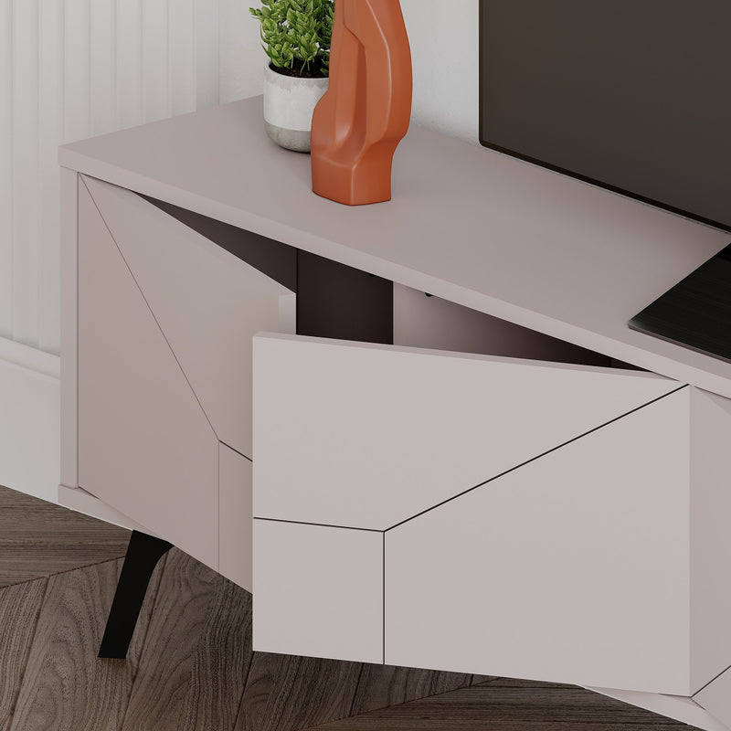 Porta tv moderno design geometrico con 4 ante colore tortora cm 180x29x50h