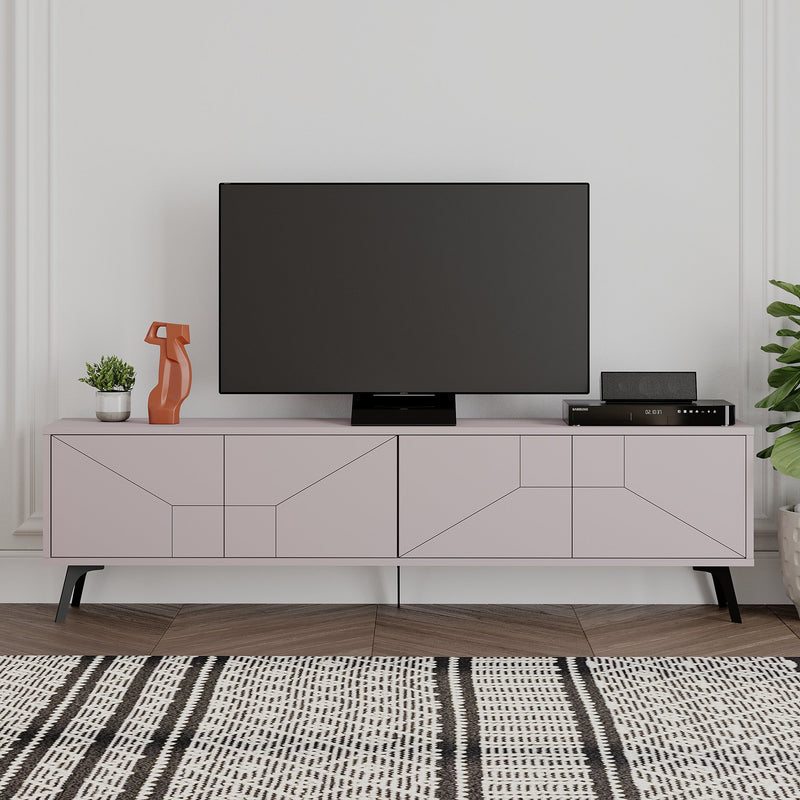 porta tv moderno cm 180 moderno colore tortora 4 nante con decorazione geometrica