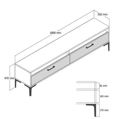 Mobile tv basso in legno bicolore noce e antracite ante e vani cm 180x47x35h