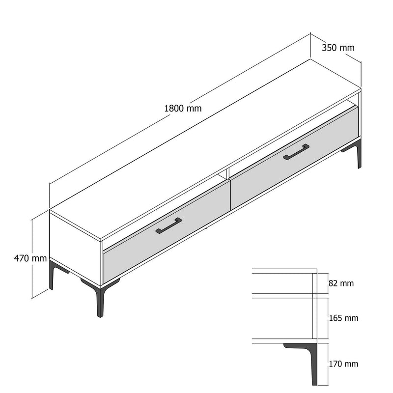 Mobile tv basso in legno bicolore noce e antracite ante e vani cm 180x47x35h