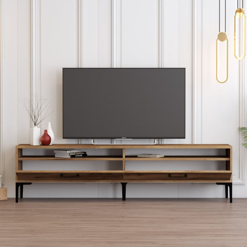 Porta tv basso moderno con 2 ante 2 vani in legno finitura noce cm 180x47x35h