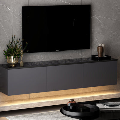 Mobile tv sospeso moderno 3 ante antracite top marmo nero cm 160x32x35h