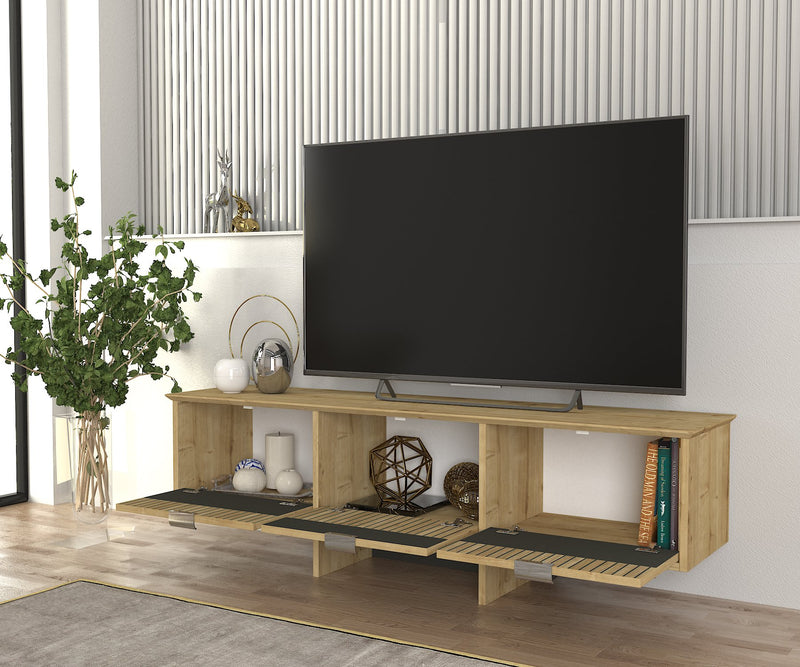 Mobile tv moderno industrial 3 ante antracite e rovere cm 150x35x45h