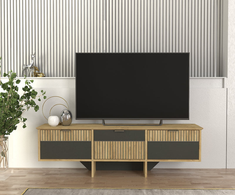 Mobile tv moderno industrial 3 ante antracite e rovere cm 150x35x45h