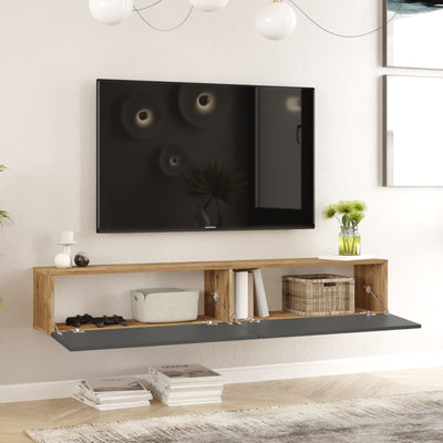 Mobile tv sospeso in legno design a 2 ante a ribalta bicolore cm 180x32x30h - vari colori