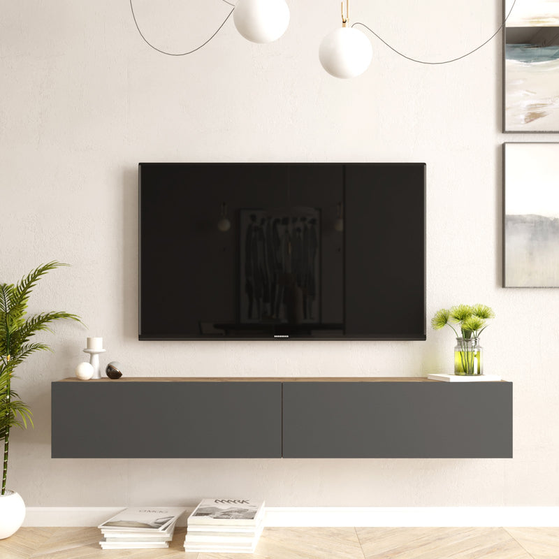 Mobile tv sospeso in legno design a 2 ante a ribalta bicolore cm 180x32x30h - vari colori