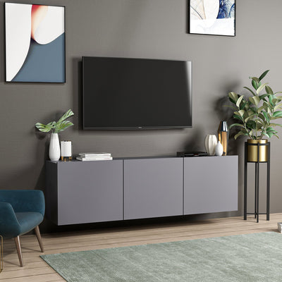 Porta tv moderno sospeso 3 ante colore antracite cm 150x31x44h